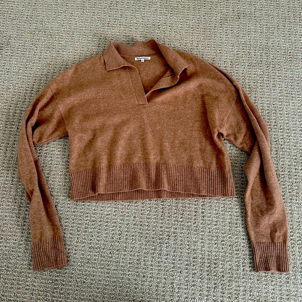 Reformation Cashmere Collared Sweater in Camel (hardly worn)